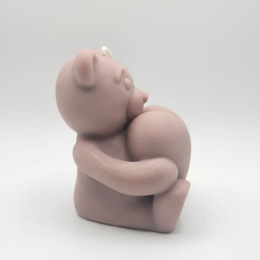 Sitting Bear With Heart Candle