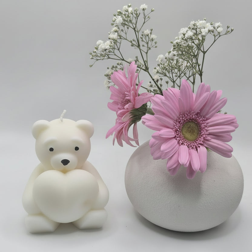 Sitting Bear With Heart Candle