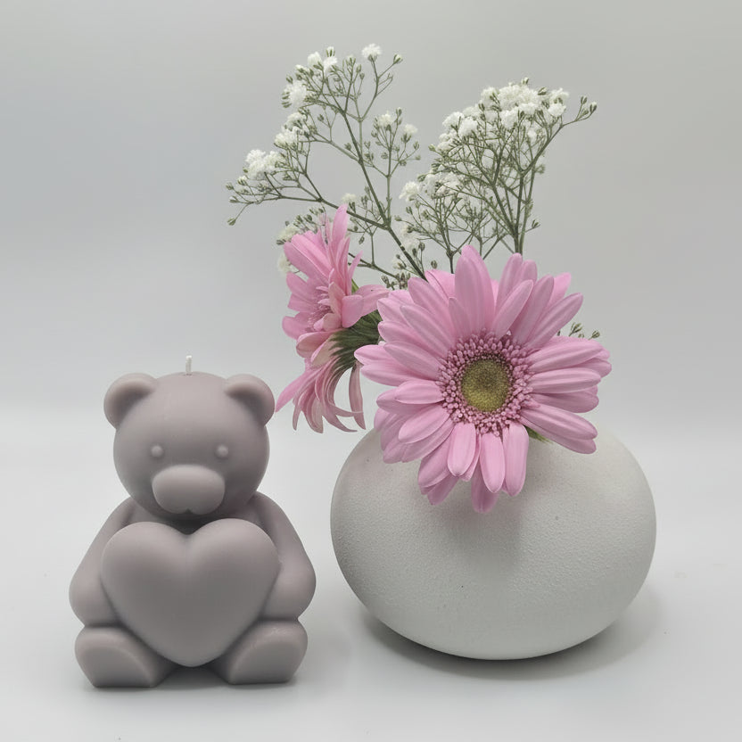 Sitting Bear With Heart Candle