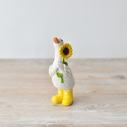 Duck In Yellow Boots With Sun Flower