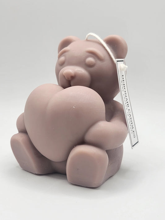 Sitting Bear With Heart Candle